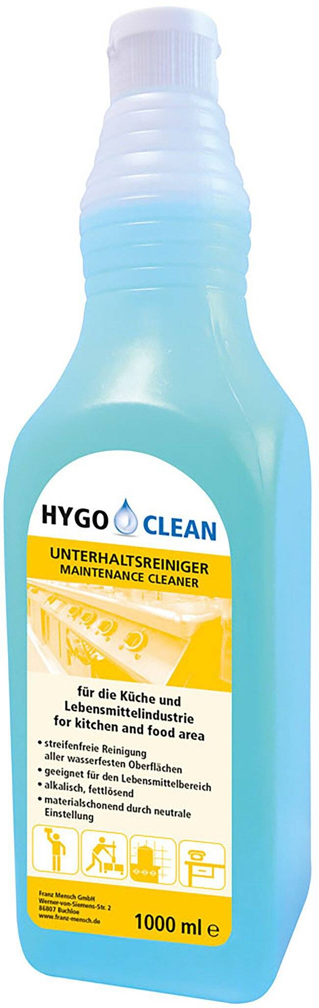 HygoClean Unterhaltsreiniger, 1 Liter, für Küche und Lebensmittelindustrie, höchste Schmutzlösekraft