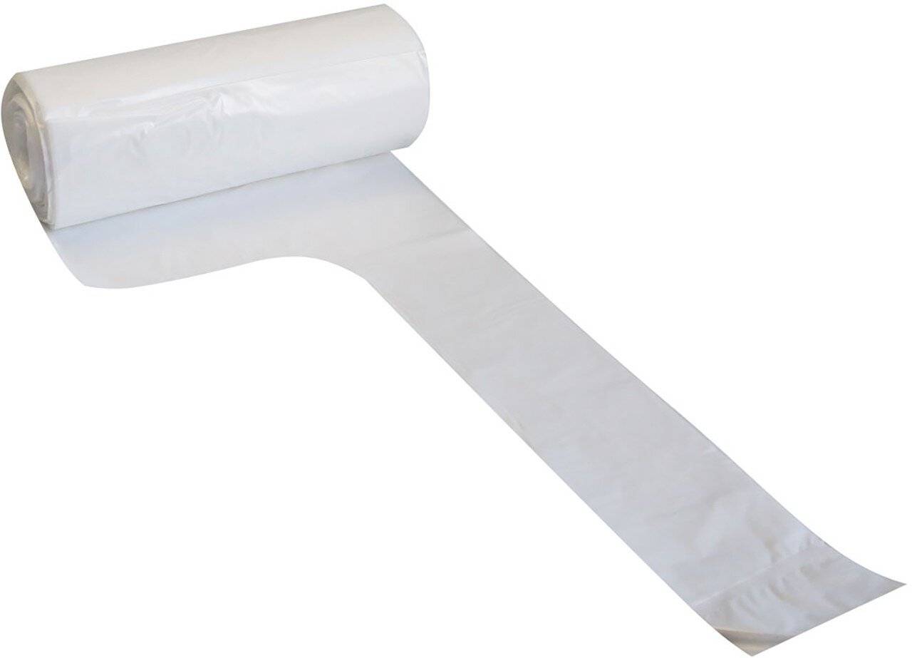 Müllbeutel mit Griff, 50l, transparent, 15my, 60x72cm, HDPE, 20 Stück/Rolle