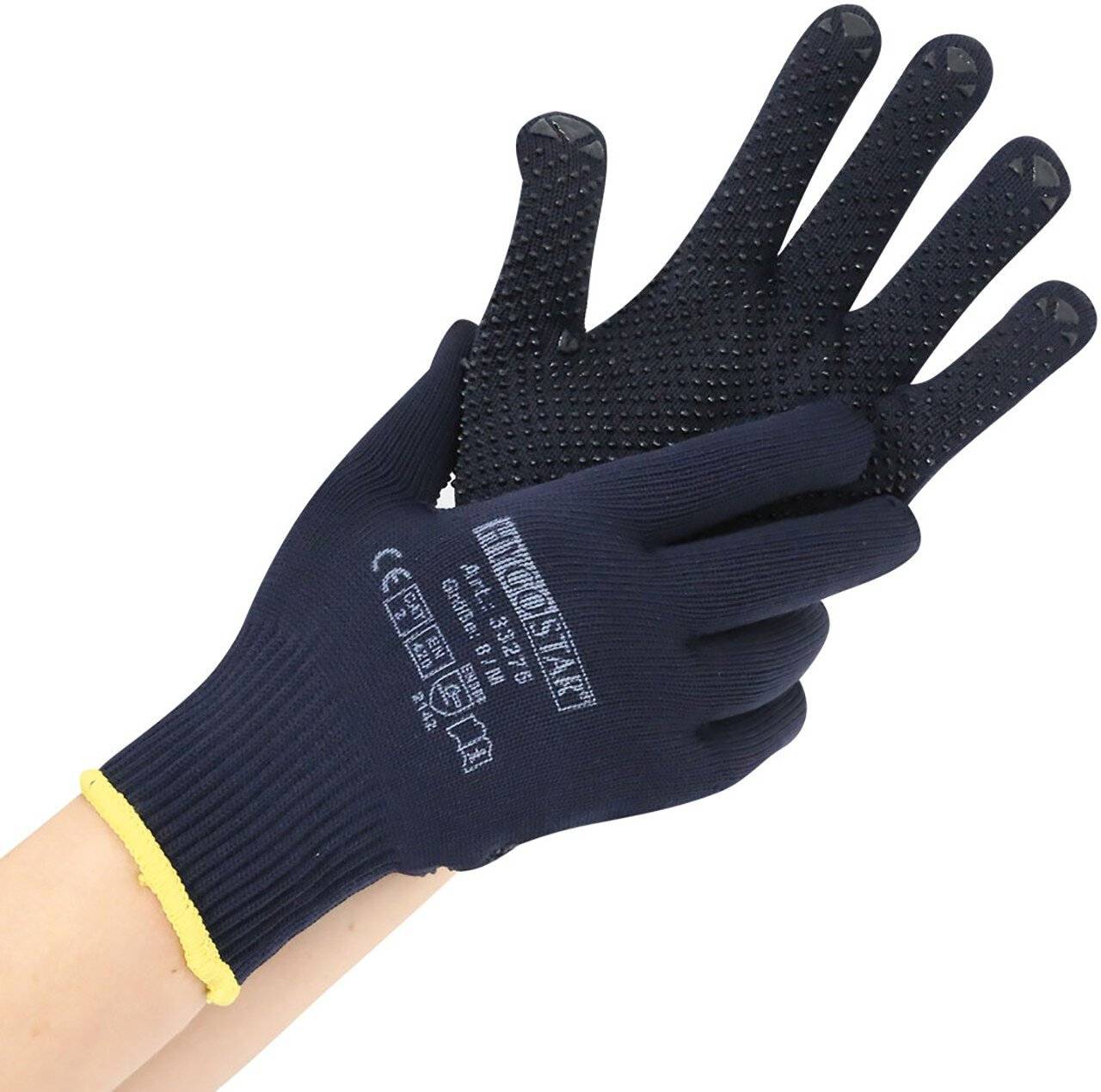 Mittelstrickhandschuhe "Pearl Light", dunkelblau, schwarze PVC-Noppen, Größe 8/M