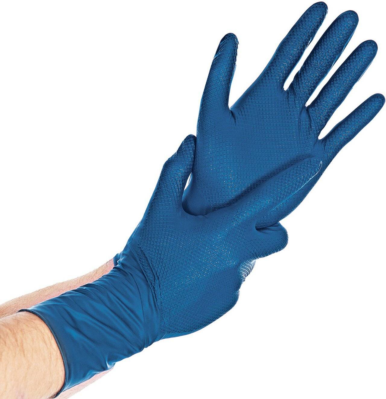Nitrilhandschuhe Power Grip Long, blau, puderfrei, Größe 8/M