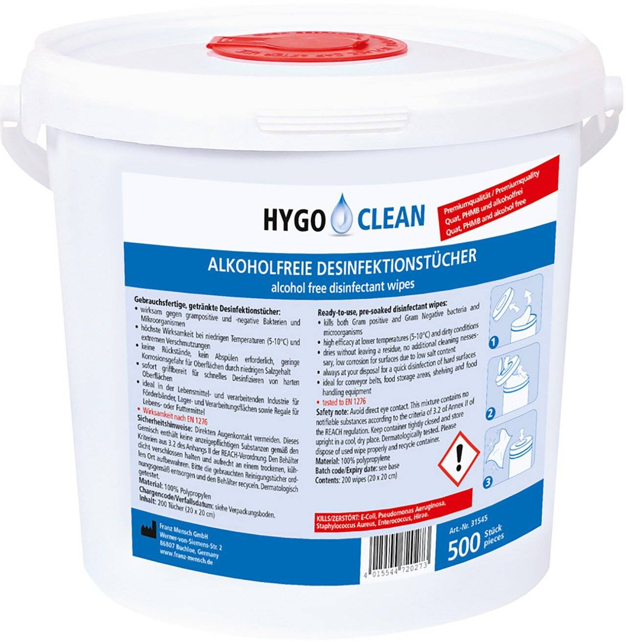 Desinfektionstuch alkoholfrei, 20x20cm, PP, Nachfüllpack, blau, 200 Stück/Beutel