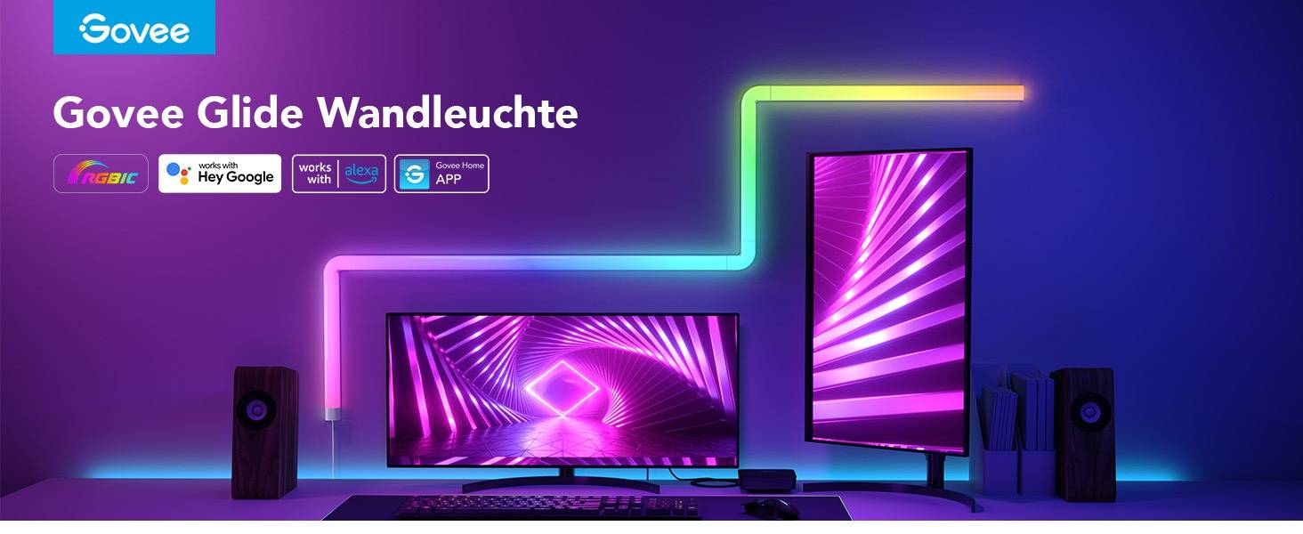 GOVEE LED-Wandleuchte Glide Wall Light (4+1), EEK: G, smart, RGB, dimmbar, weiß