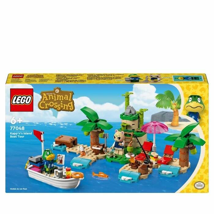 LEGO Animal Crossing 77048 Kapp'n's Island Bootsfahrt-Set Box zeigt eine tropische Inselszene mit Kapp'n's Boot, Palmen und Minifiguren.