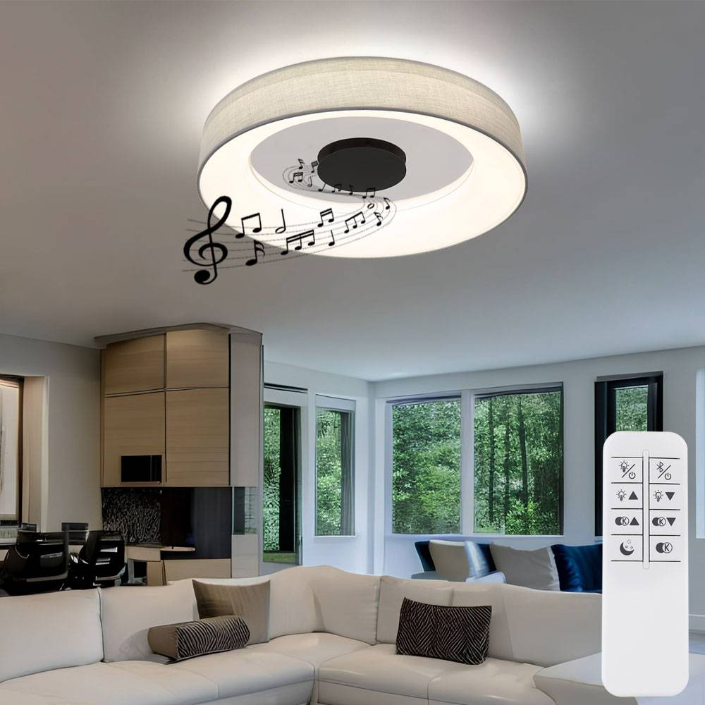 Deckenleuchte Deckenlampe Schirmleuchte Wohnzimmerlampe, Lautsprecher Fernbedienung CCT dimmbar, LED 40W 2000Lm warmweiß-tageslicht, DxH 46,8x9,8cm