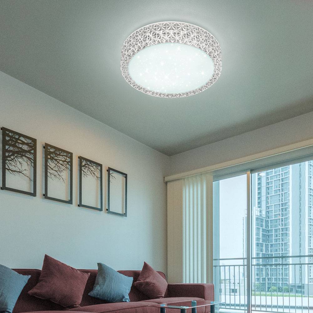 Deckenleuchte Sterneneffekt Deckenlampe Kristalle Wohnzimmerleuchte Tageslichtleuchte, CCT, Metall, LED 12W 980Lm, DxH 30x8 cm