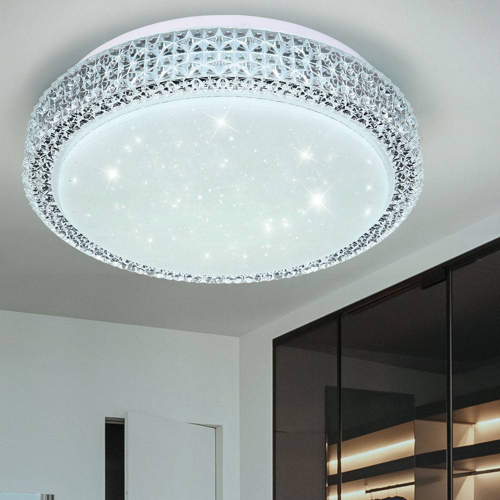 Deckenleuchte Sterneneffekt Deckenlampe Kristalle Wohnzimmerleuchte Tageslichtleuchte, CCT, Metall, LED 12W 980Lm, DxH 30x8 cm