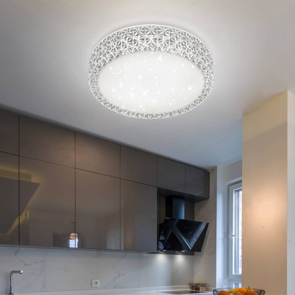 Deckenleuchte Sterneneffekt Deckenlampe Kristalle Wohnzimmerleuchte Tageslichtleuchte, CCT, Metall, LED 12W 980Lm, DxH 30x8 cm
