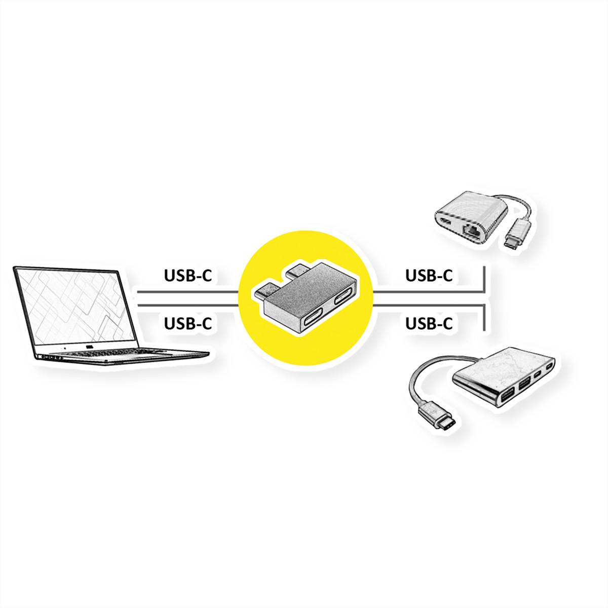 ROLINE USB 3.2 Gen 2 Adapter, 2x USB Typ C - 2x Typ C, ST/BU, silberfarben