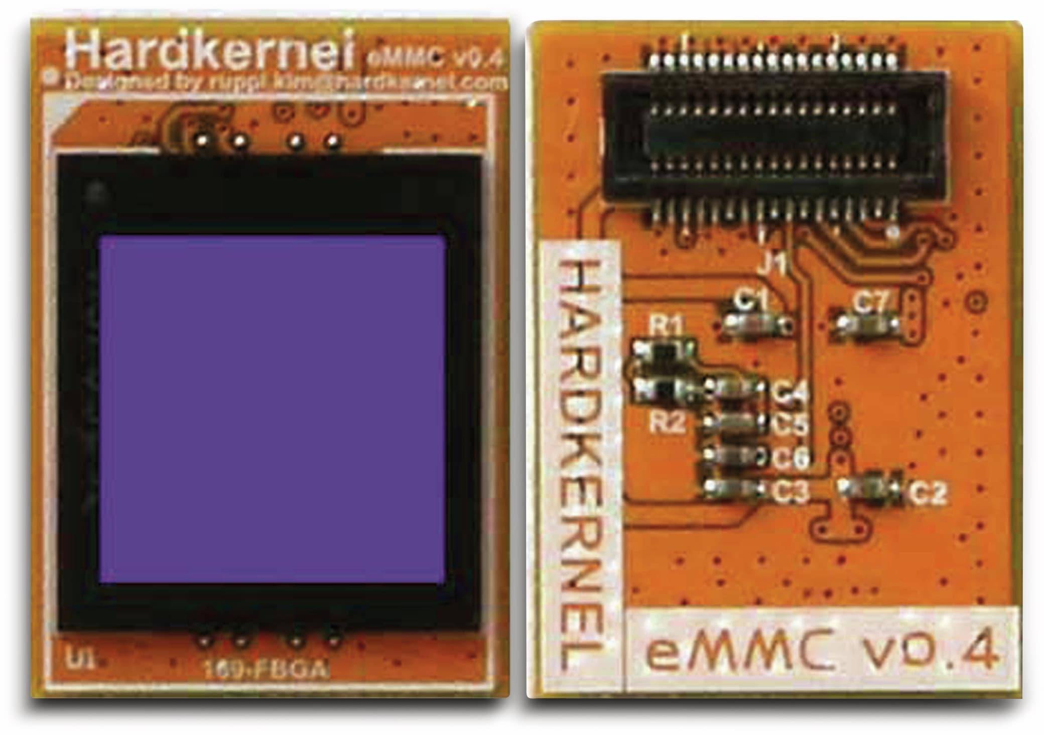 „Zwei elektronische Komponenten: ein violettes Quadrat mit der Beschriftung „ODROID
