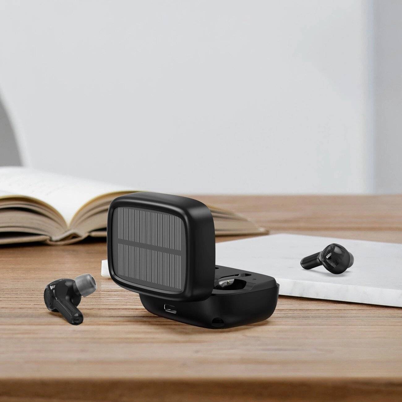 Choetech BH-T09 TWS In-Ear-Kopfhörer mit Solar-Ladecase, Bluetooth 5.0, Schwarz
