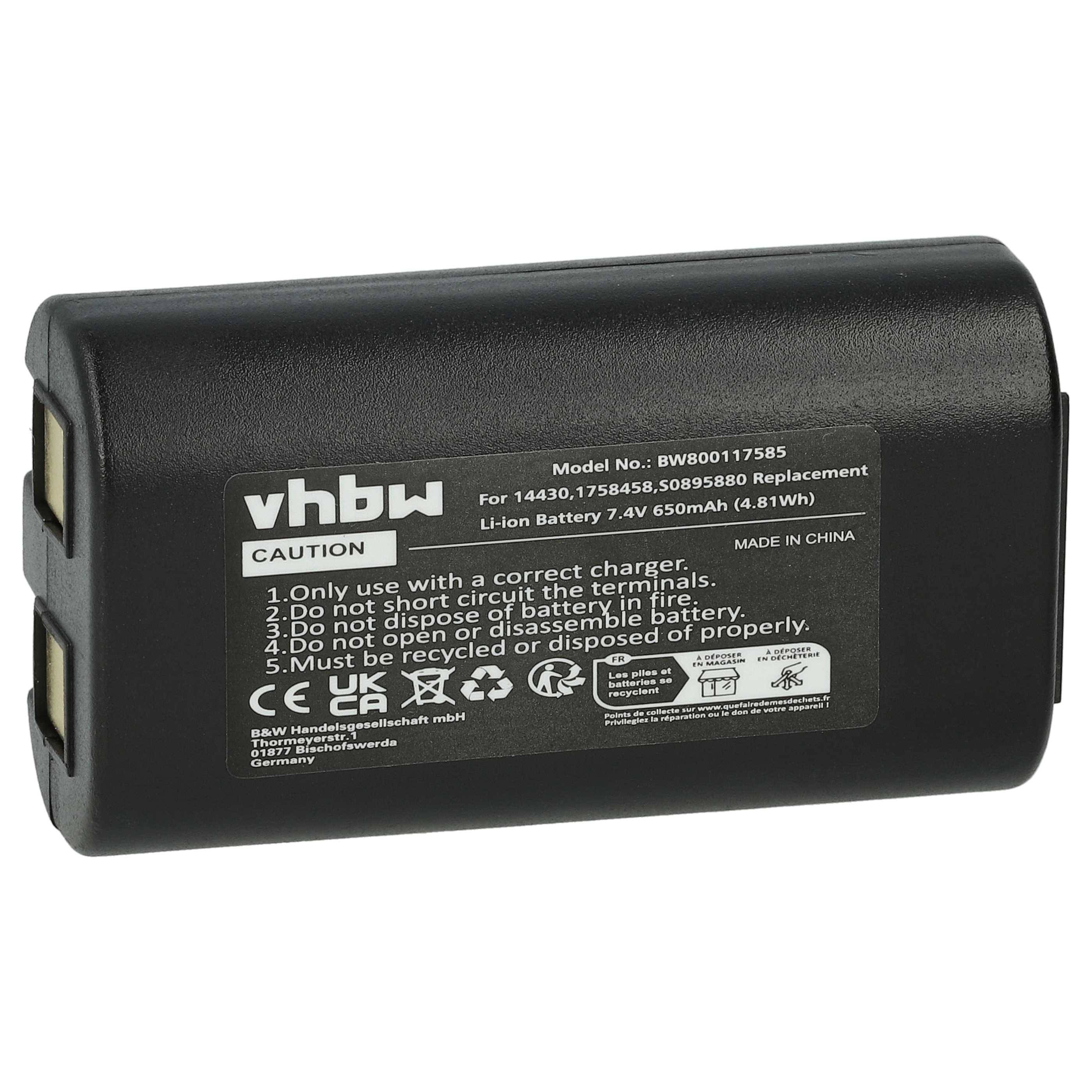 vhbw Akku kompatibel mit Rhino 5200 Drucker Kopierer Scanner Etiketten-Drucker (650 mAh, 7,4 V, Li-Ion)