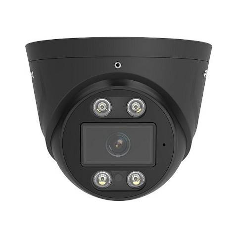 Eine schwarze Überwachungskamera mit vier LED-Leuchten rund um das Objektiv, konzipiert für die Überwachung.