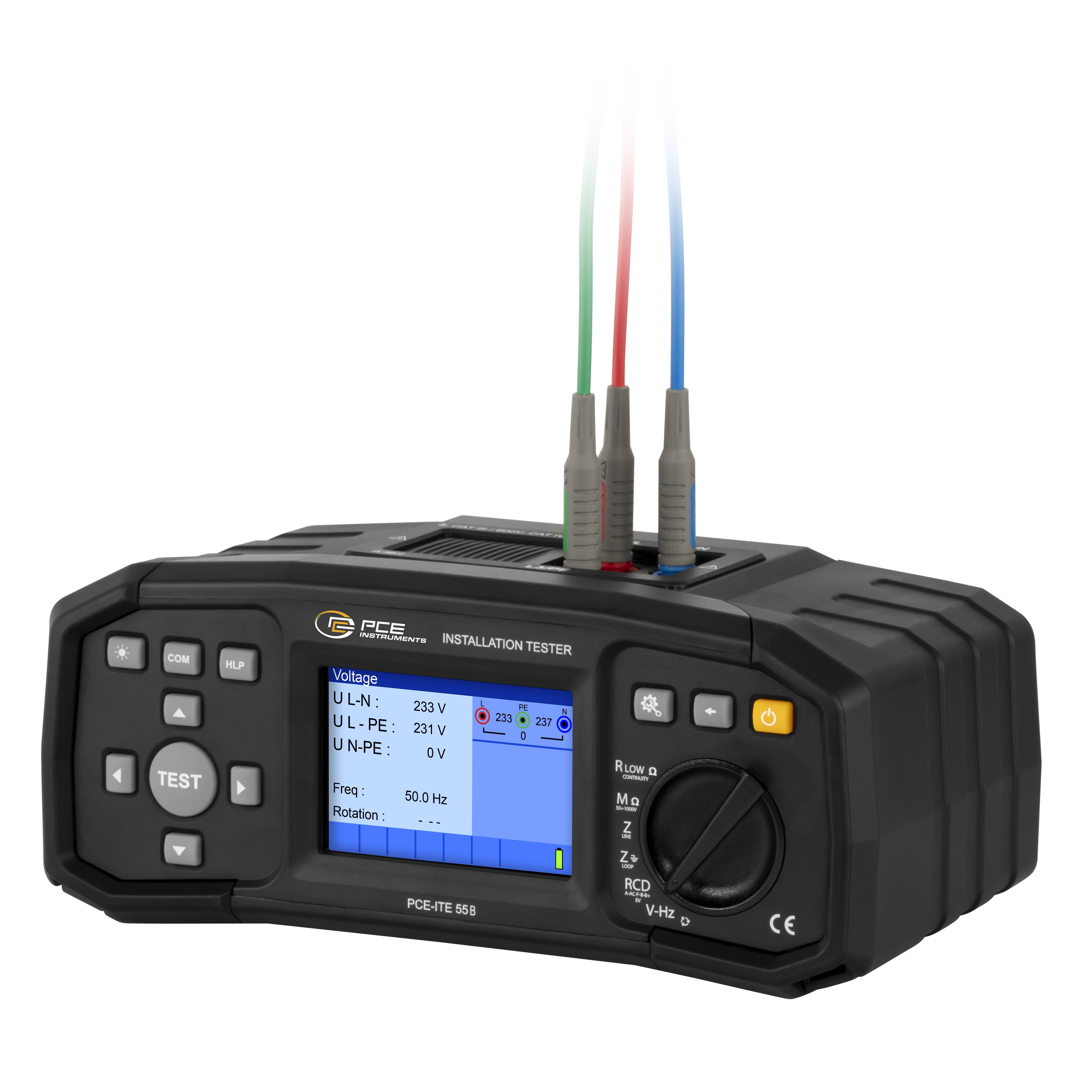 PCE Instruments Installationstester PCE-ITE 55B nach EN 61557 |DIN VDE0100 |RCD Typ A, AC, B, B+, F |Prüfung EV-Ladest.