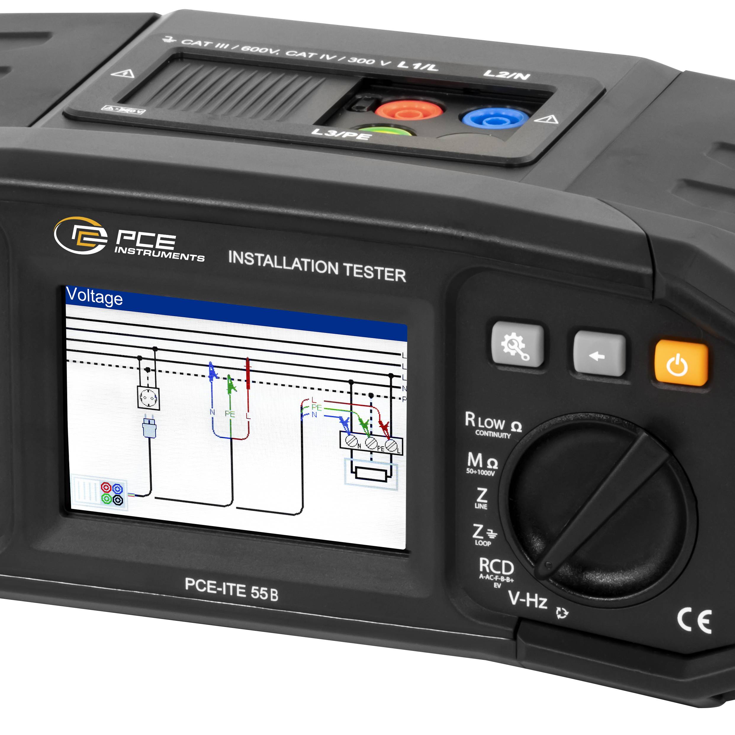 PCE Instruments Installationstester PCE-ITE 55B nach EN 61557 |DIN VDE0100 |RCD Typ A, AC, B, B+, F |Prüfung EV-Ladest.