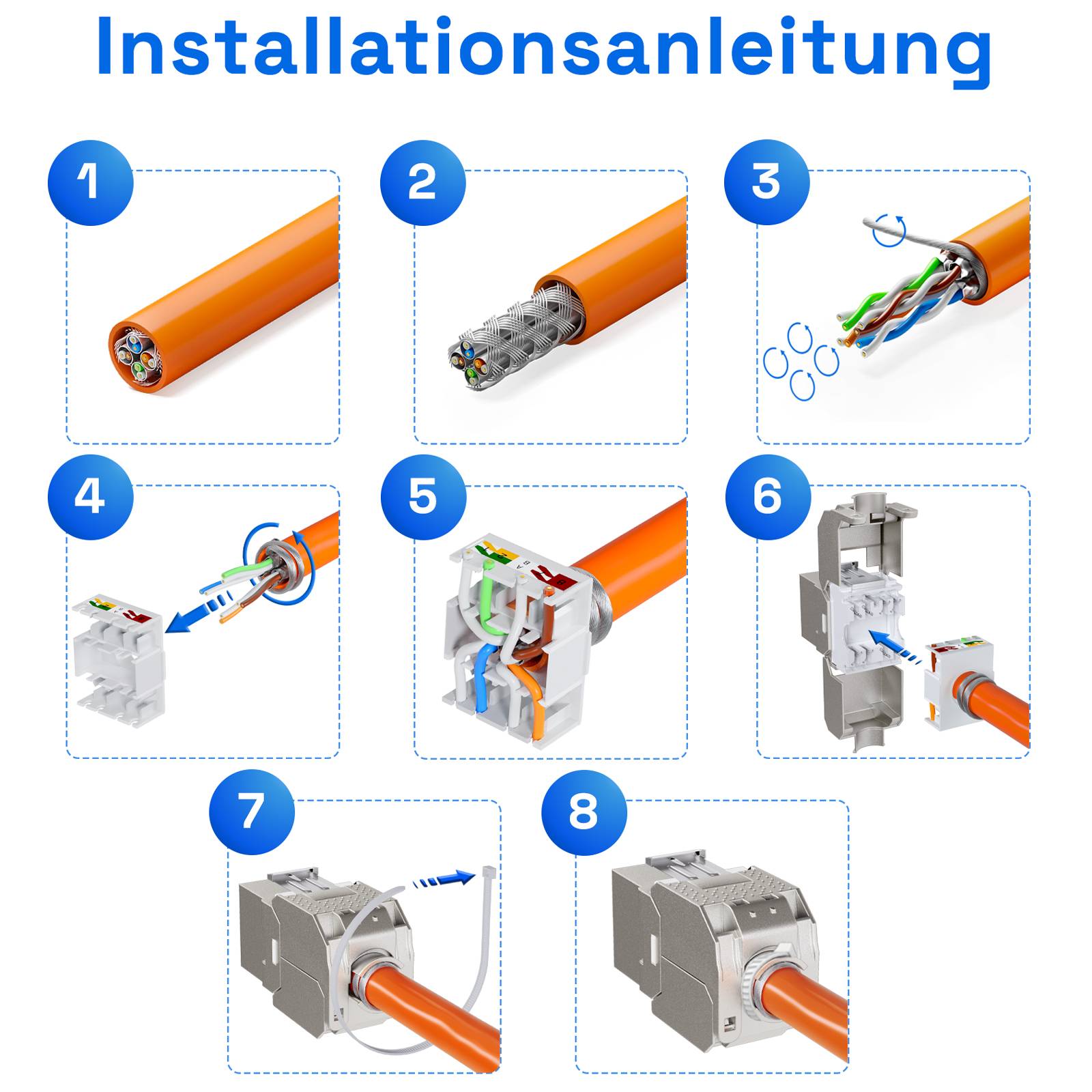 hb-digital Netzwerkdose Aufputz 4-Port CAT 7 Keystone Set