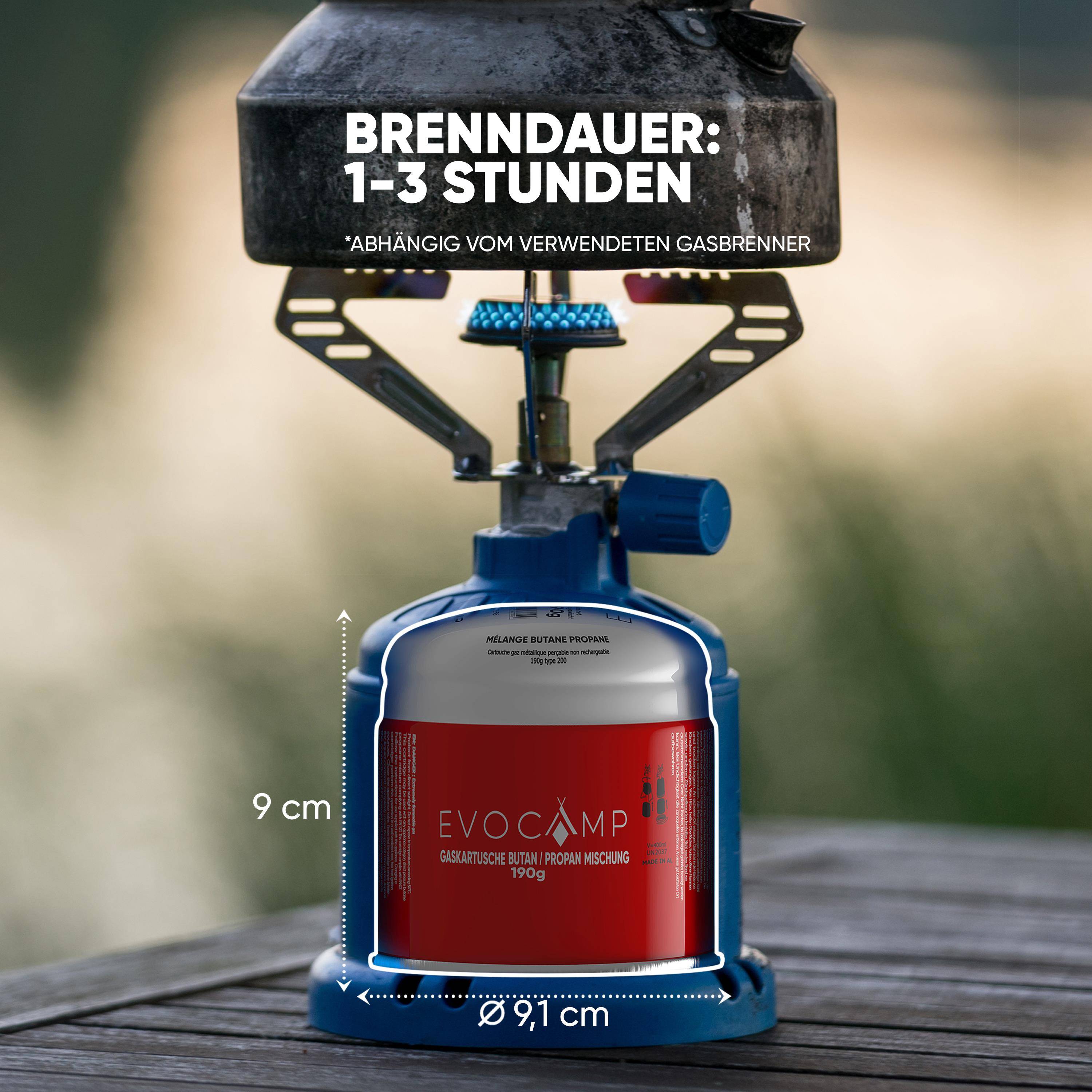 EVOCAMP 8x Propan Butan Gaskartusche 190g Stechgaskartusche für Campingkocher Gasbrenner mit Sicherheitsventil Typ 200 EN 417