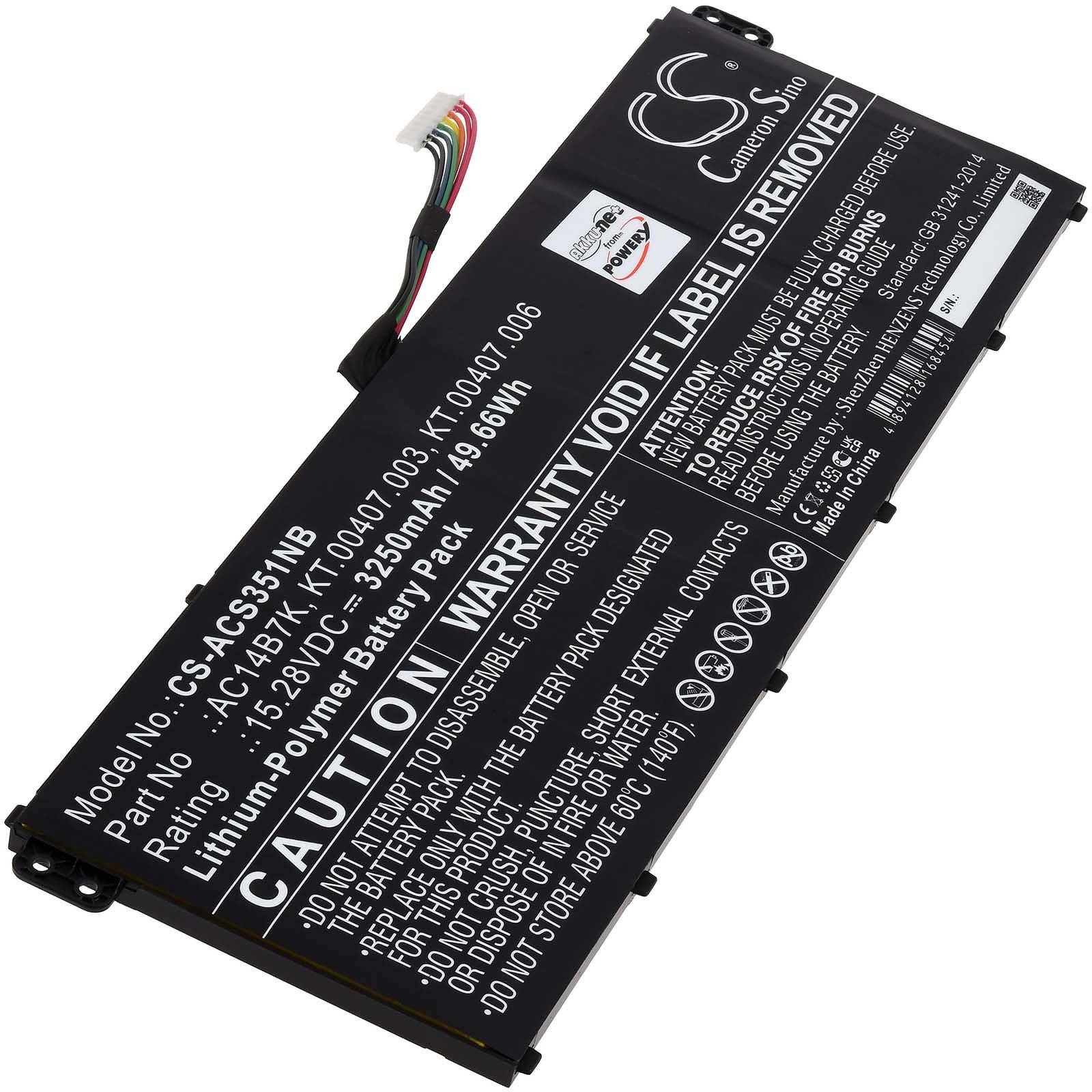 Powery Akku für Laptop Acer Chromebook C730E-C9NN, 15,28V, Li-Polymer