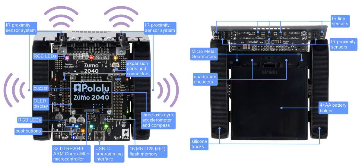 Pololu Zumo 2040 Robot (Assembled with 75:1 HP Motors) Based on RPi RP2040