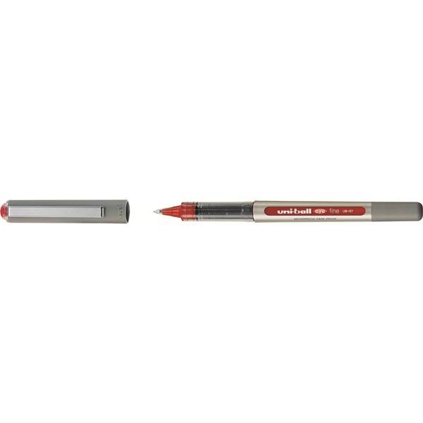 uni-ball eye fine UB-157E Tintenroller silber 0,4 mm, Schreibfarbe: rot, 12 St.