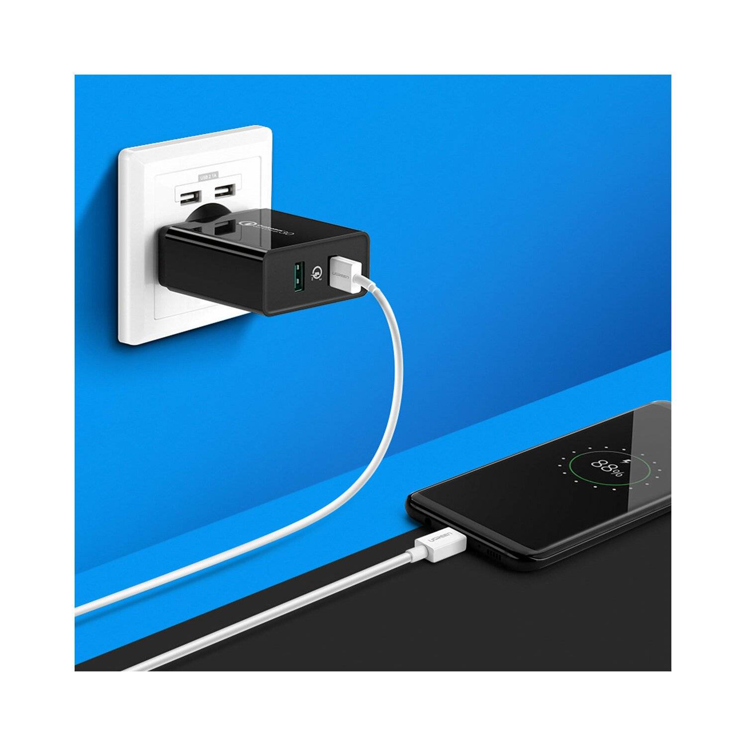 Ugreen Wandladegerät 2xUSB-A 36W QC3.0 schwarz (CD161)