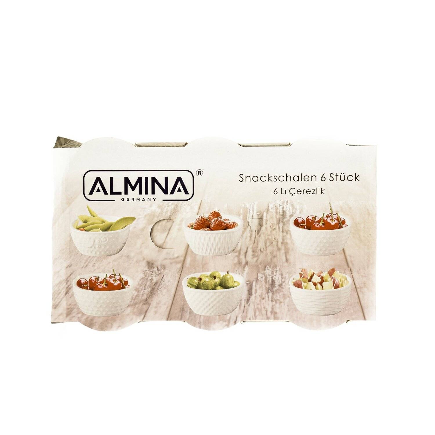 Almina 6er Snackschalen-Set aus Porzellan Servierschale mit Muster Weiß 200 ml Motiv 1