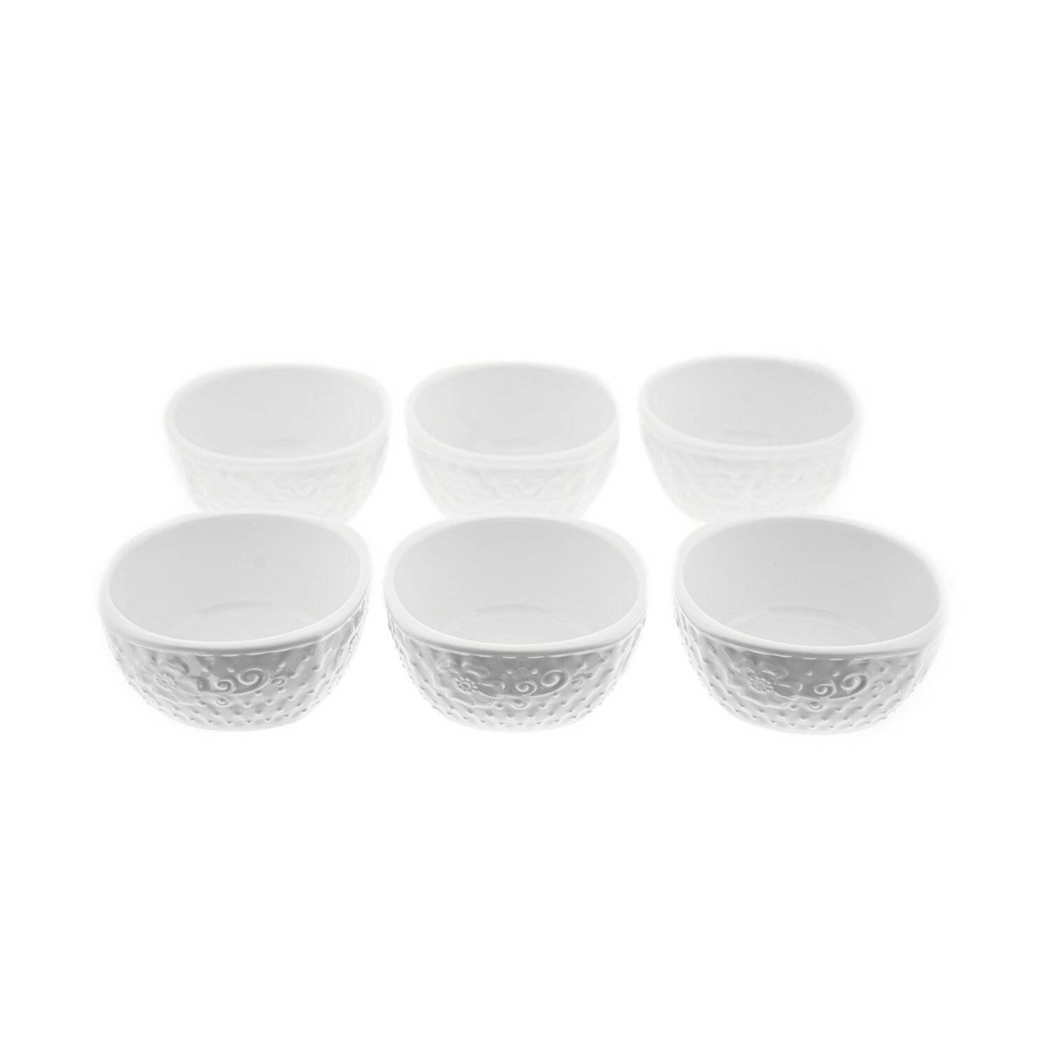 Almina 6er Snackschalen-Set aus Porzellan Servierschale mit Muster Weiß 200 ml Motiv 2