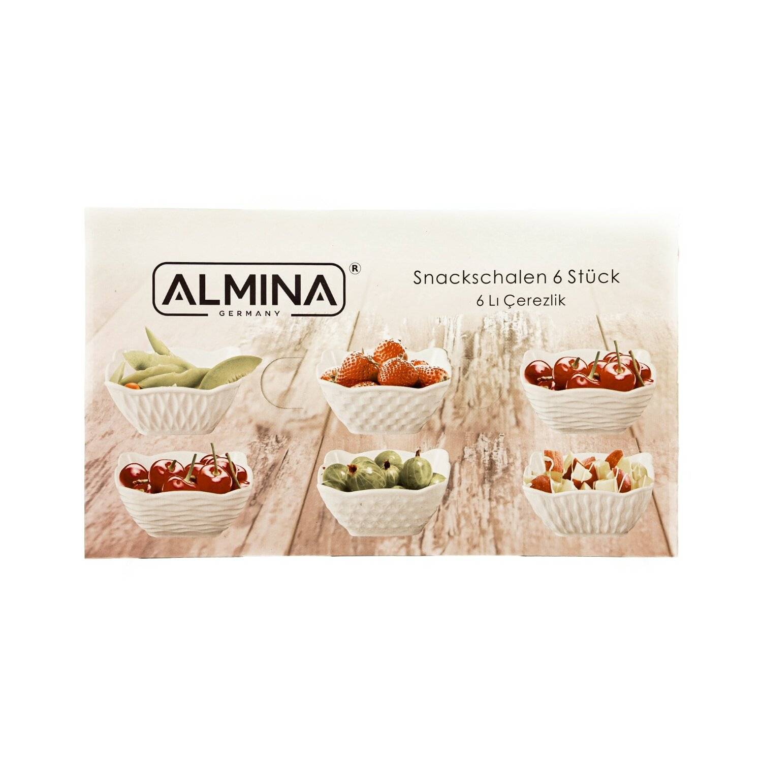 Almina 6er Snackschalen-Set aus Porzellan Servierschale mit Muster Weiß 200 ml Motiv 4