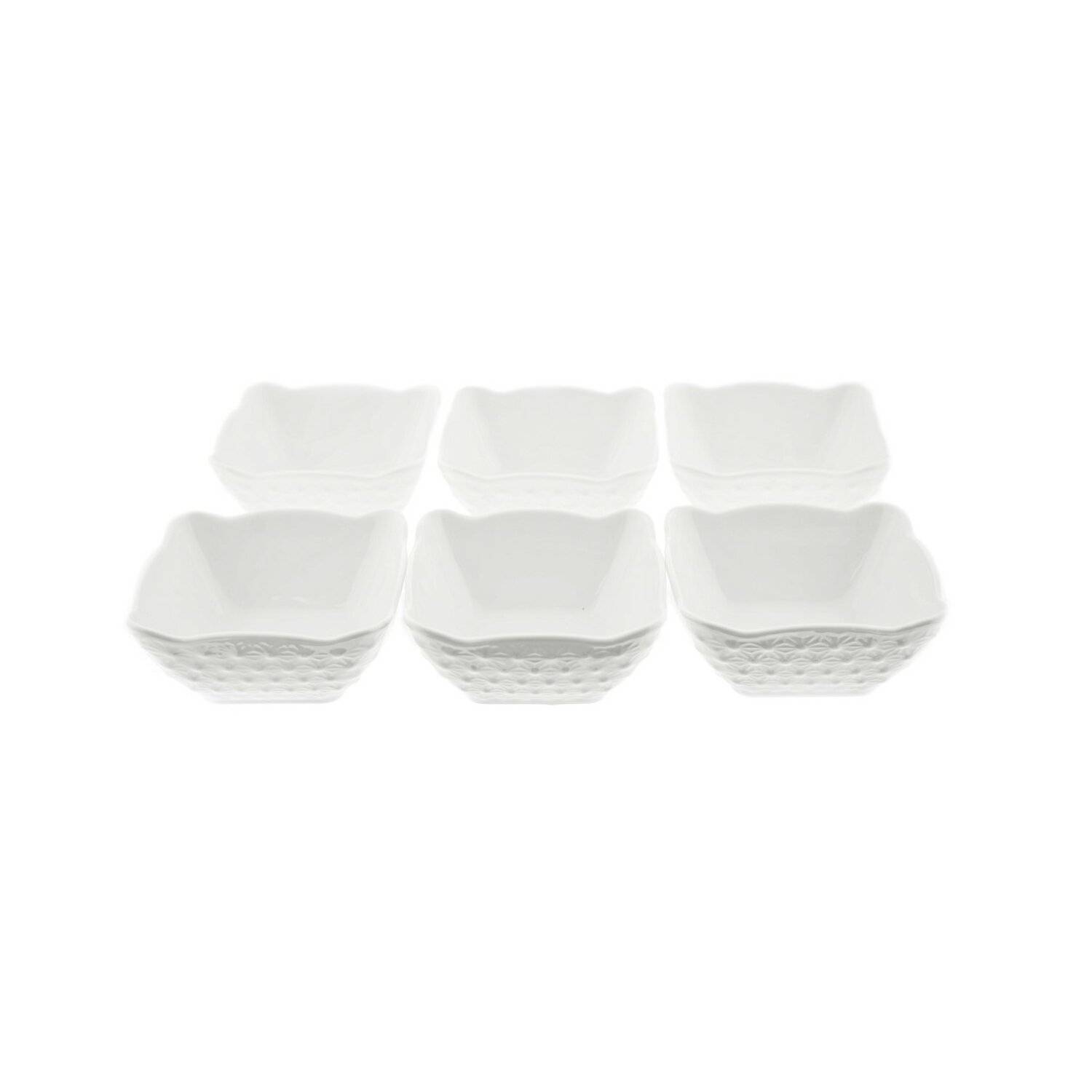 Almina 6er Snackschalen-Set aus Porzellan Servierschale mit Muster Weiß 200 ml Motiv 1