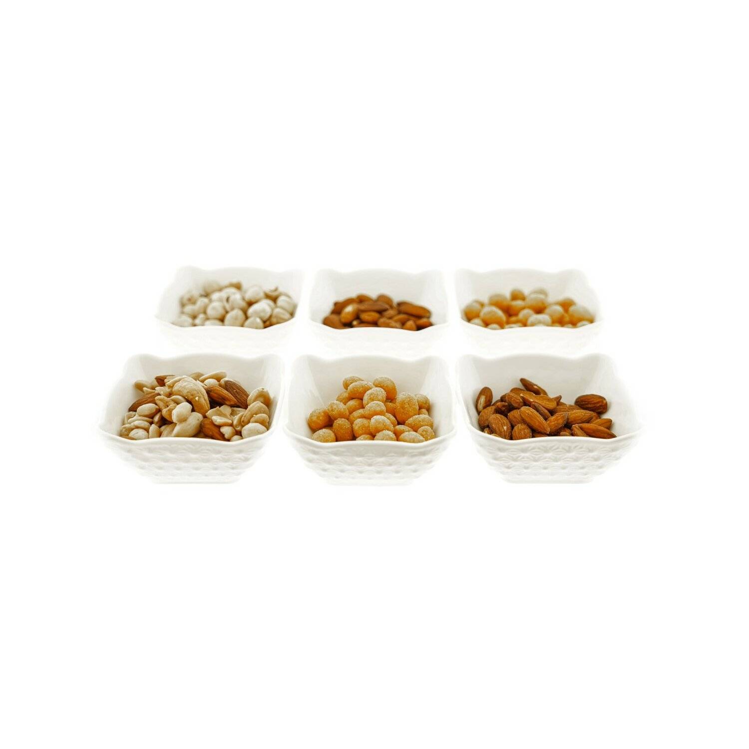 Almina 6er Snackschalen-Set aus Porzellan Servierschale mit Muster Weiß 200 ml Motiv 1