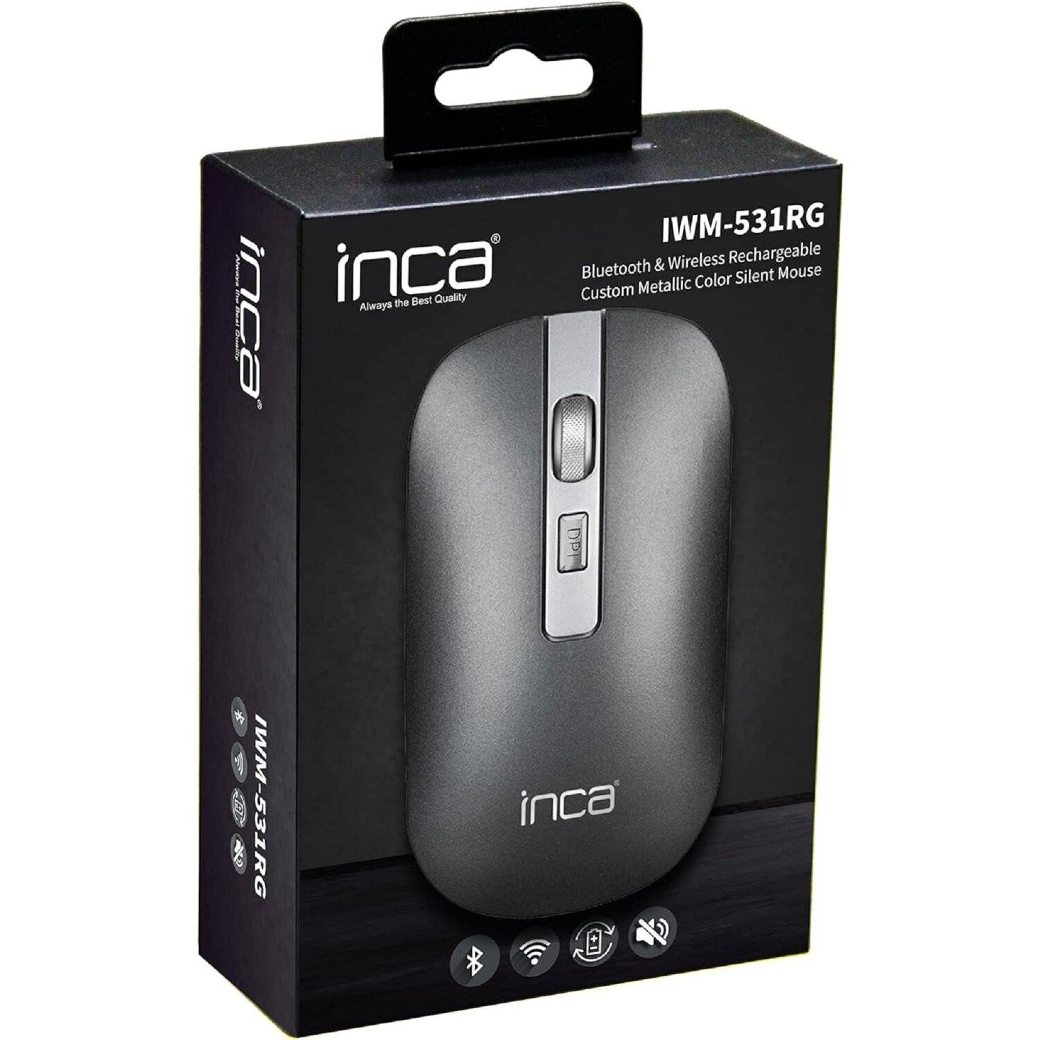 Inca Maus kabellos Bluetooth Optisch 1600 DPI Wireless Funkmaus Grau