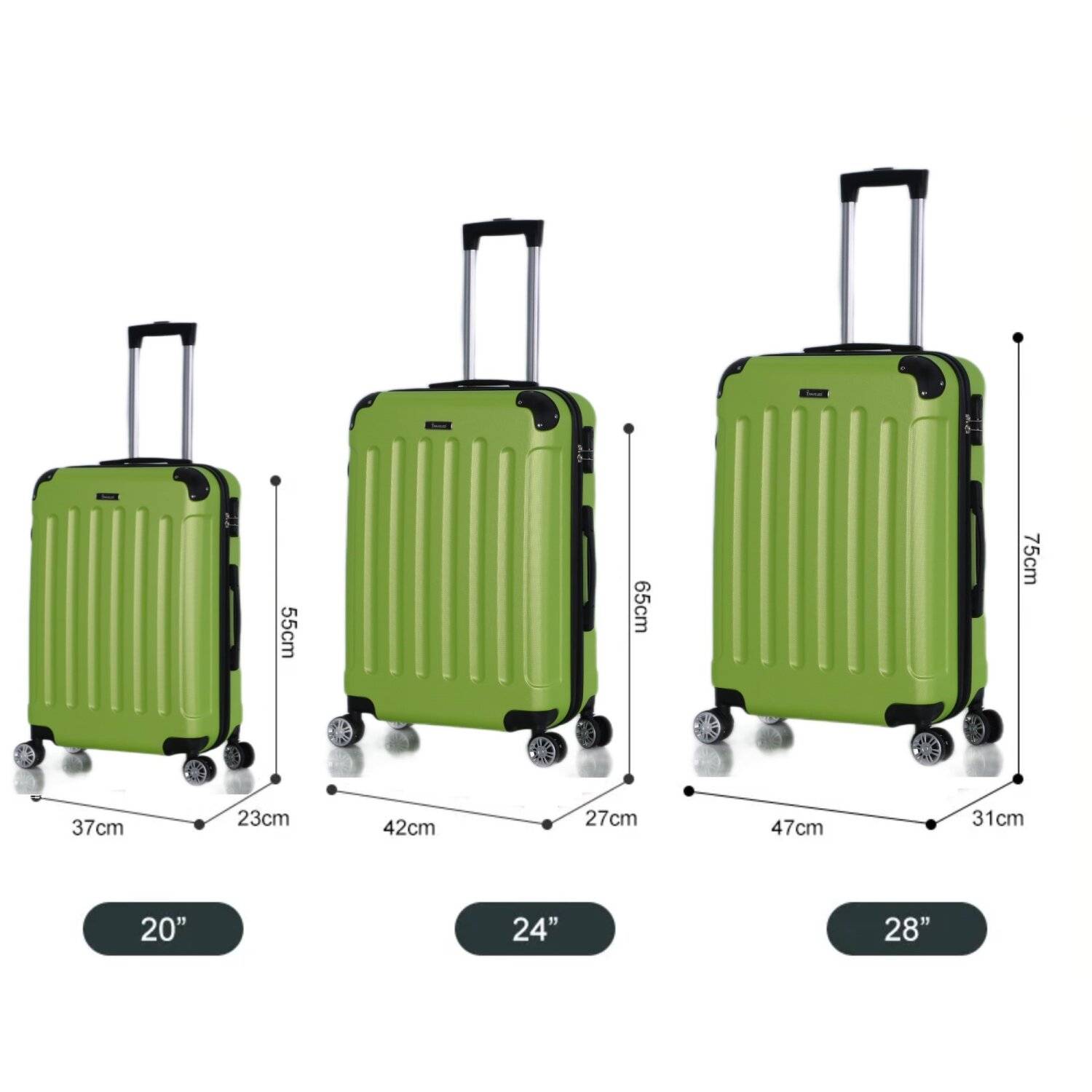 Reisekoffer Koffer 3 tlg Hartschale Trolley Set Kofferset Handgepäck Gepäck Reisetasche Light Grün