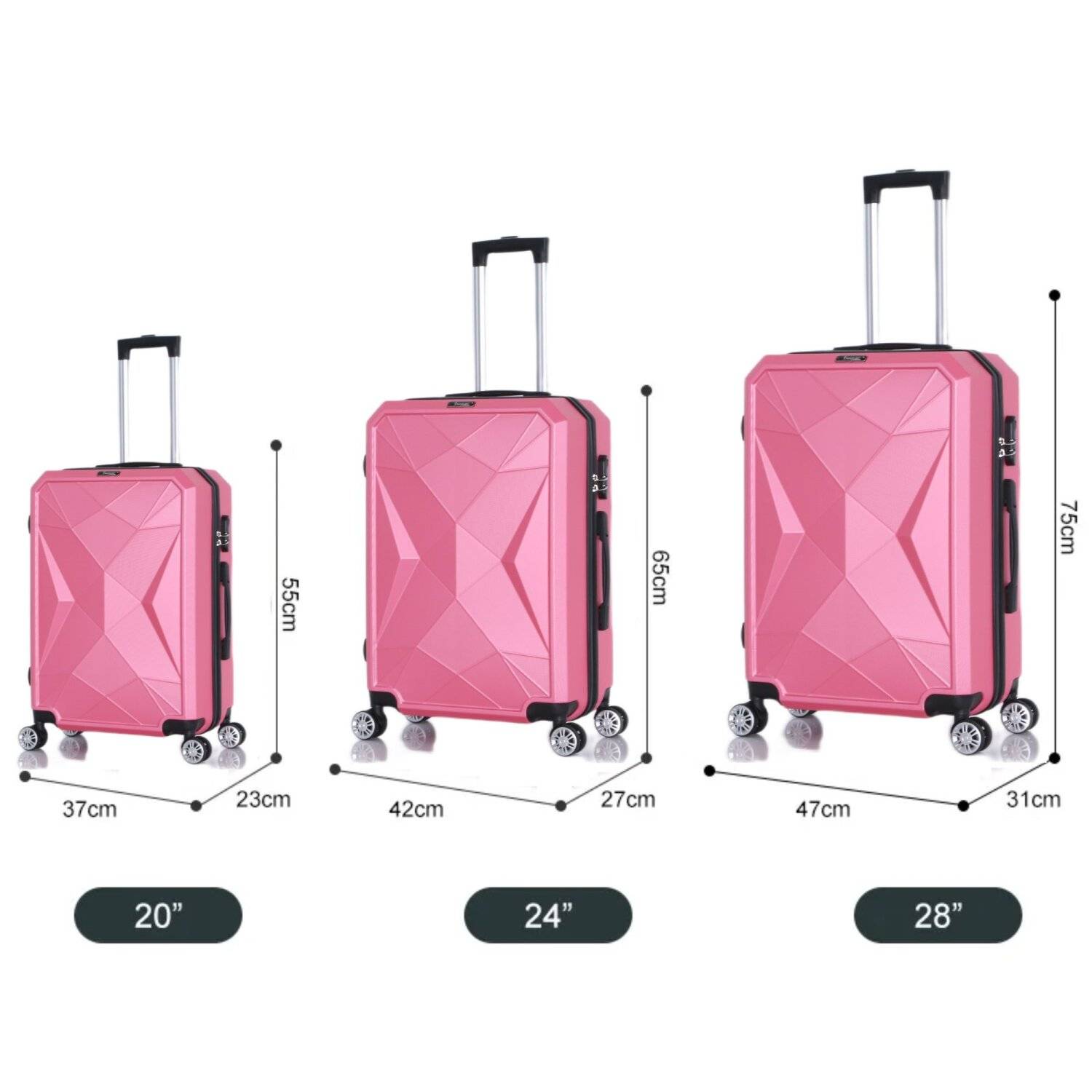 Reisekoffer ABS-03 Koffer 3-teilig Hartschale Trolley Set Kofferset Handgepäck Gepäck Reisetasche Pink