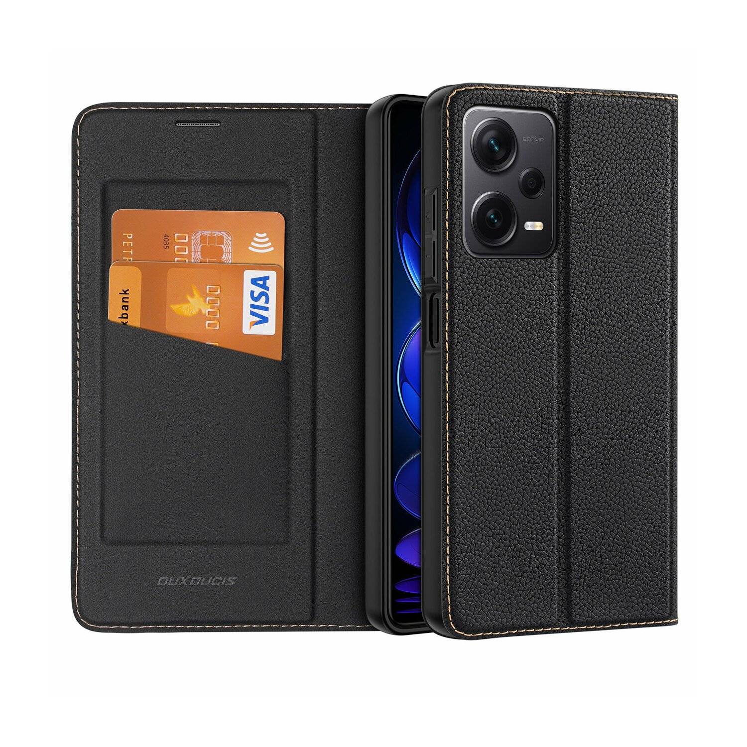 Skin X2 Hülle kompatibel mit Xiaomi Redmi Note 12 4G Flip Cover Wallet Stand schwarz