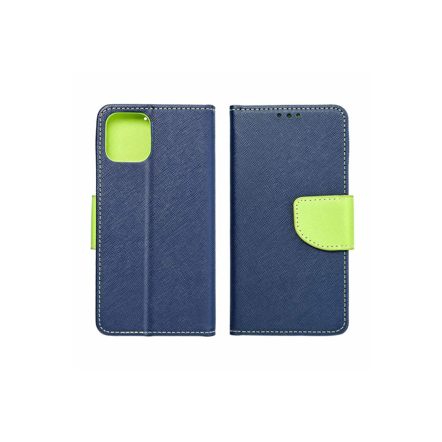 Buch Tasche "Fancy" kompatibel mit Motorola Moto G14 Etui mit Standfunktion, Kartenfach Blau-Grün