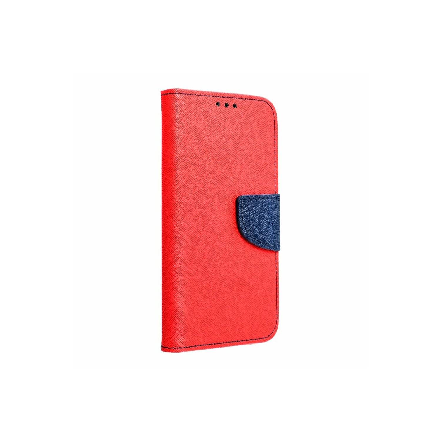 Buch Tasche "Fancy" kompatibel mit Motorola Moto G14 Handy Hülle Brieftasche mit Standfunktion, Kartenfach Rot-Blau