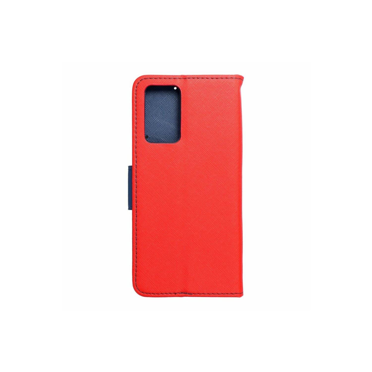 Buch Tasche "Fancy" kompatibel mit Motorola Moto G14 Handy Hülle Brieftasche mit Standfunktion, Kartenfach Rot-Blau