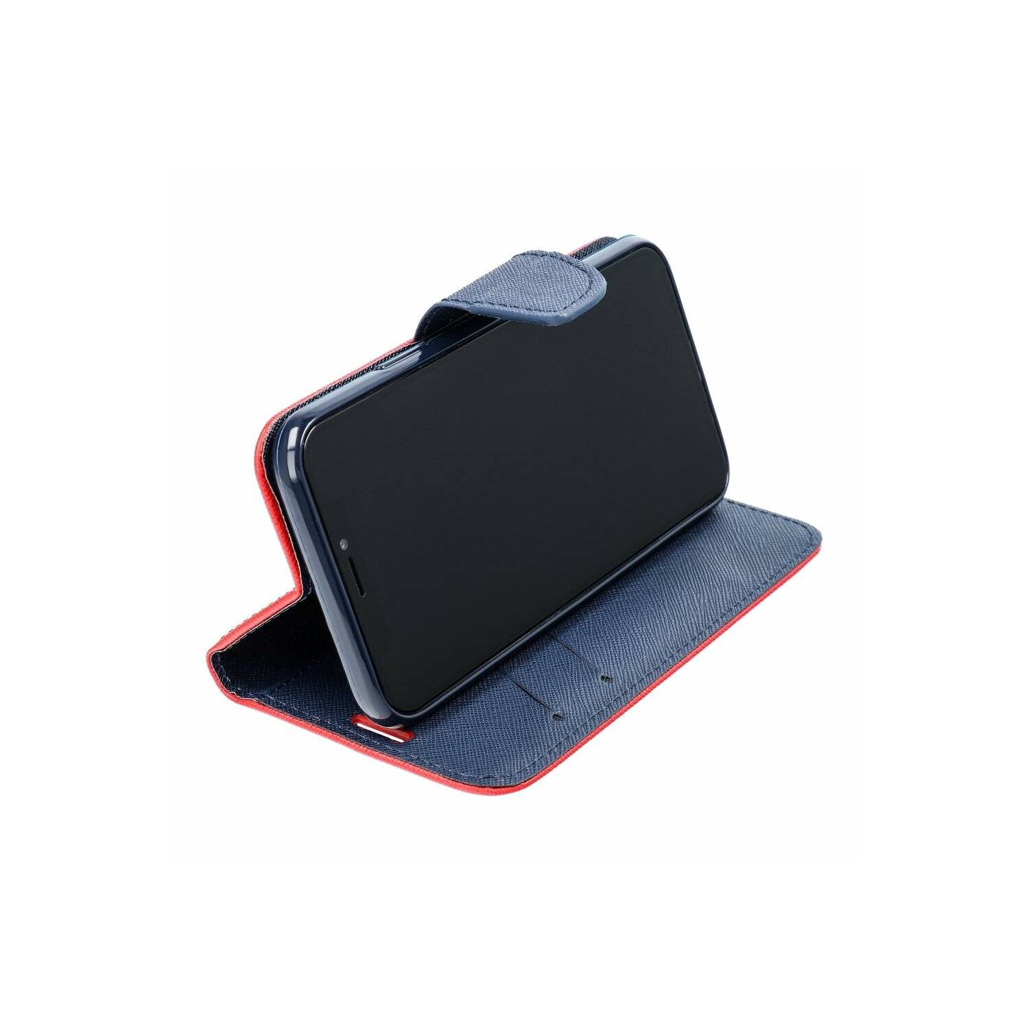 Buch Tasche "Fancy" kompatibel mit Motorola Moto G14 Handy Hülle Brieftasche mit Standfunktion, Kartenfach Rot-Blau