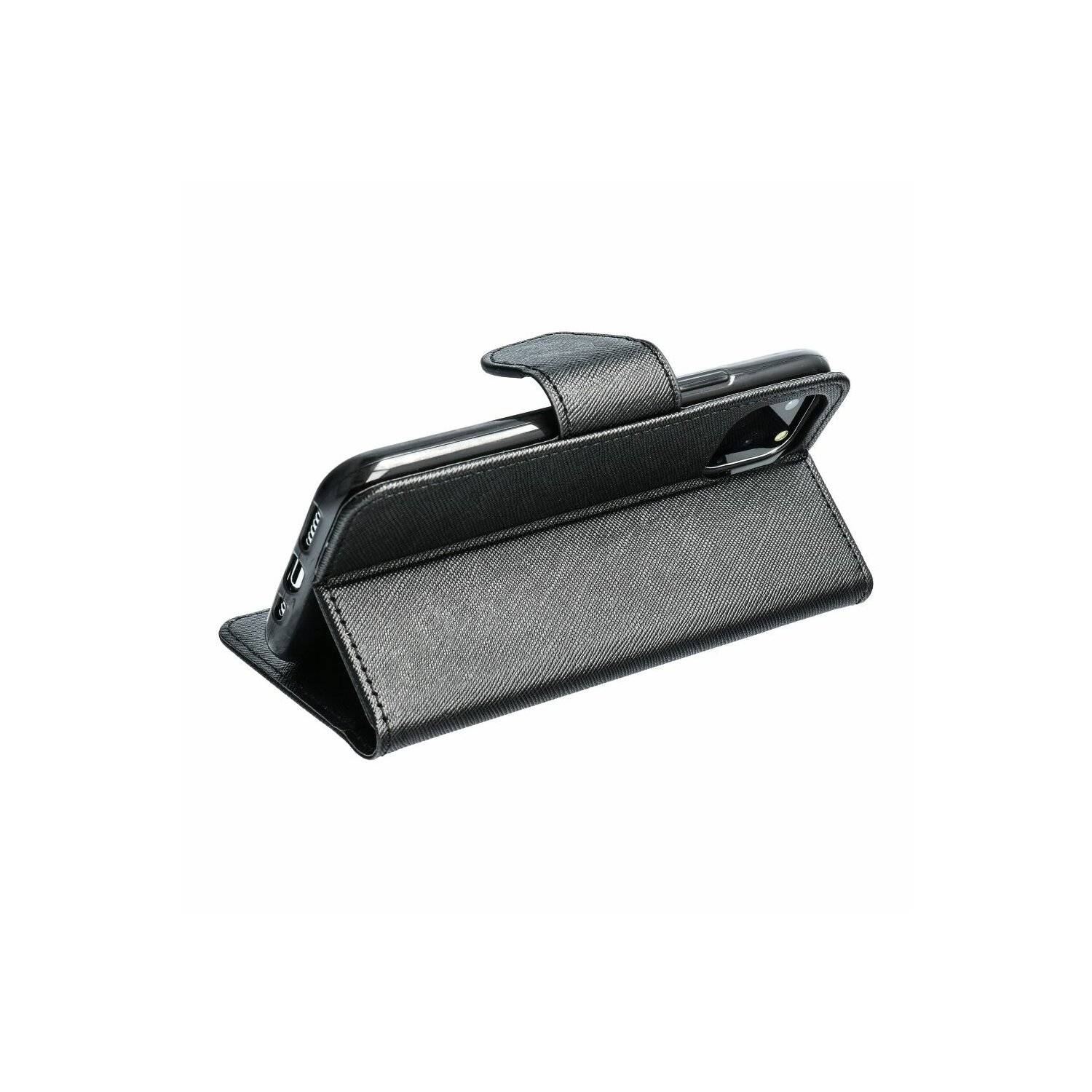 Buch Tasche "Fancy" kompatibel mit Realme C55 Handy Hülle Brieftasche mit Standfunktion, Kartenfach Schwarz