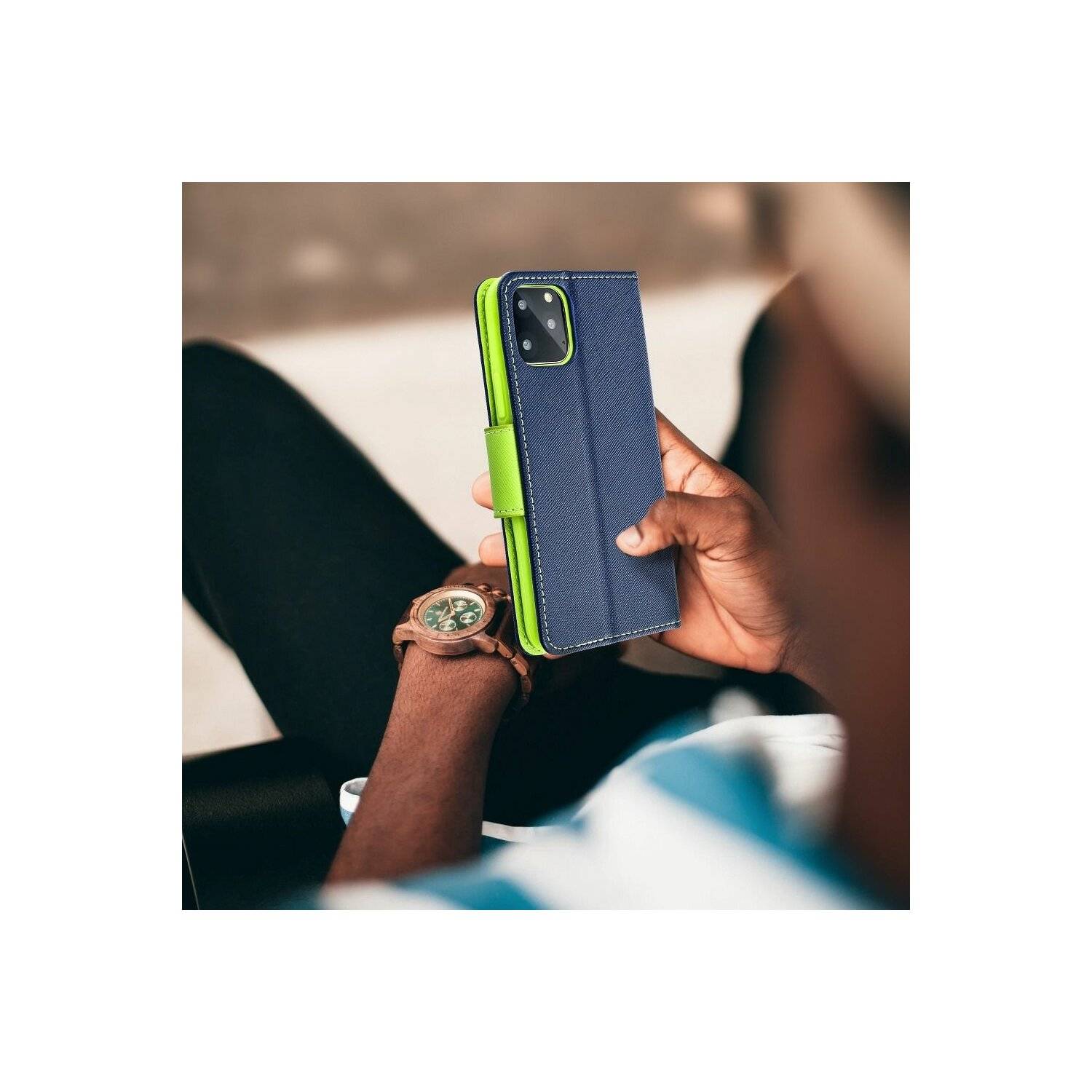 Buch Tasche "Fancy" kompatibel mit Realme C55 Handy Hülle Brieftasche mit Standfunktion, Kartenfach Blau-Grün
