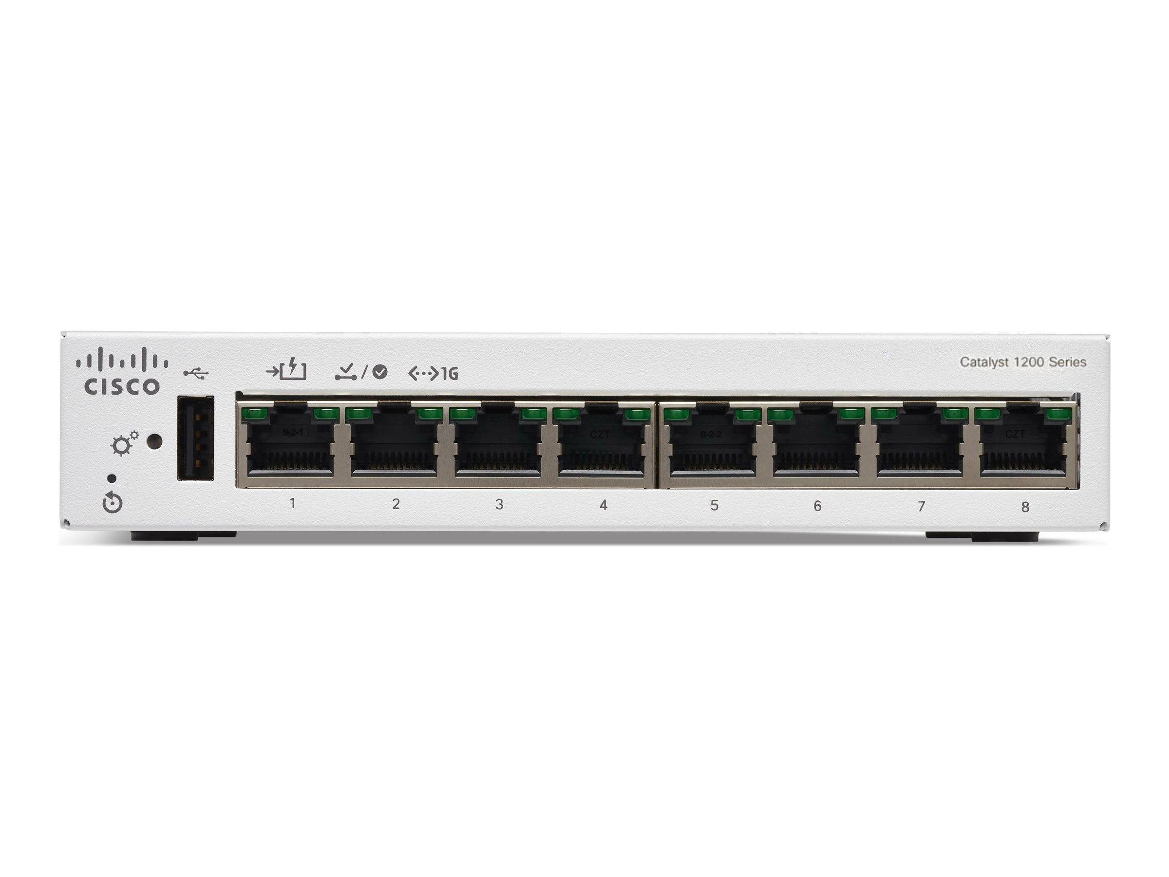 Cisco Catalyst 1200-8T-D - Switch - Gigabit Ethernet - L3 - Smart - 8 x 10/100/1000 - Desktop - PoE (67 W)