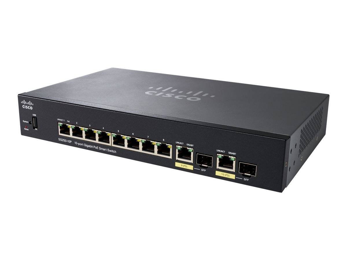 Cisco 250 Series SG250-10P - Switch - Smart - 8 x 10/100/1000 (PoE+)