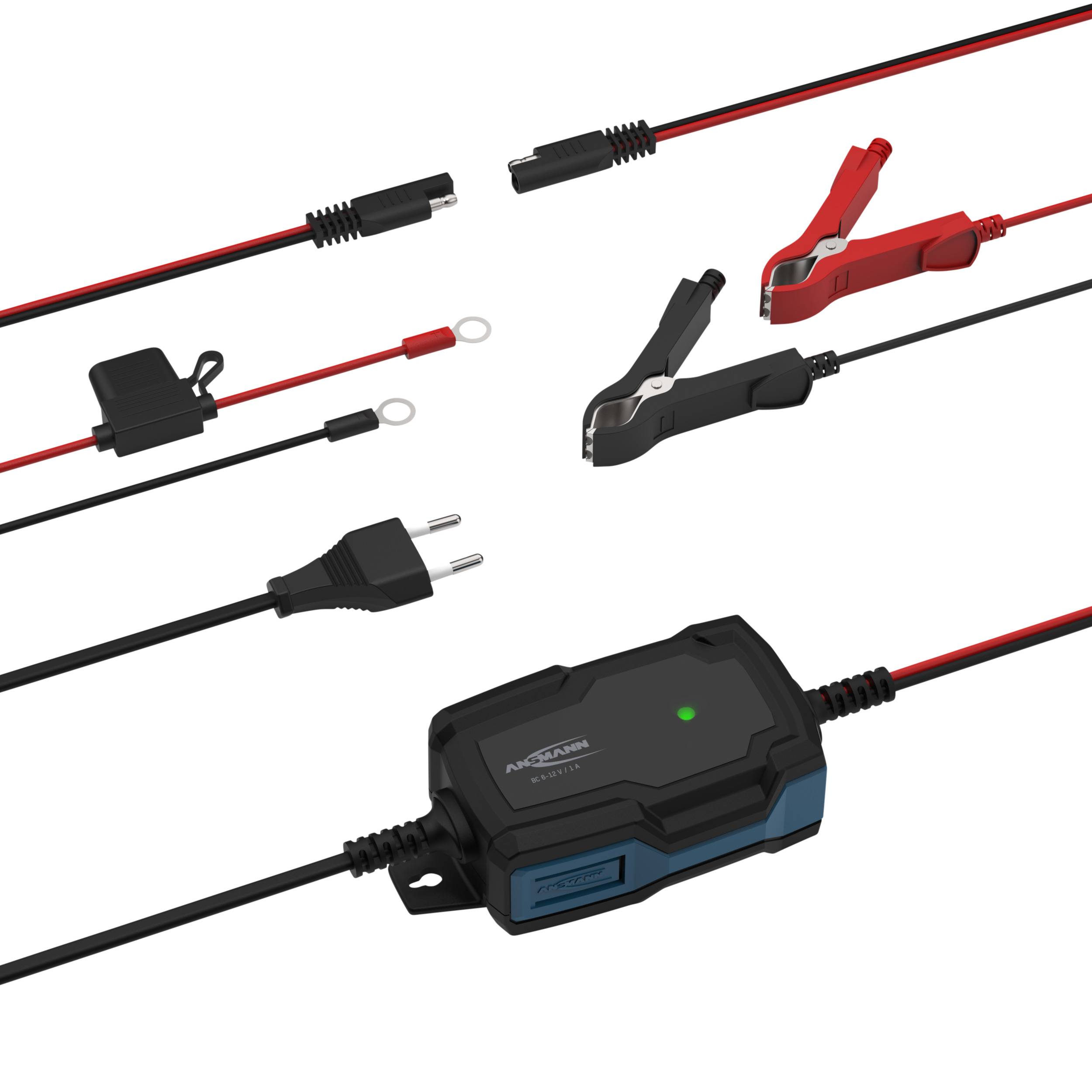 Ansmann BC 6-12V/1A 5-Stufen Kfz-Ladegerät mit automatischer Spannungserkennung für 6V und 12V Blei-Säure-, Blei-Gel- un