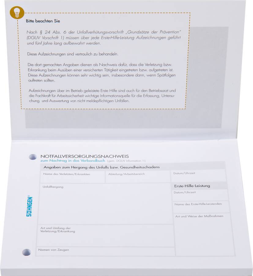 Notfallversorgungsnachweis / Meldeblock 8001019 Ausführung A6 bestehend aus Notfallversorgungsnachweis 50 Blatt