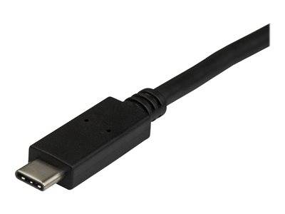 Ein USB-C-Kabel mit schwarzem Stecker und Kabel, in Nahaufnahme vor einem weißen Hintergrund gezeigt.