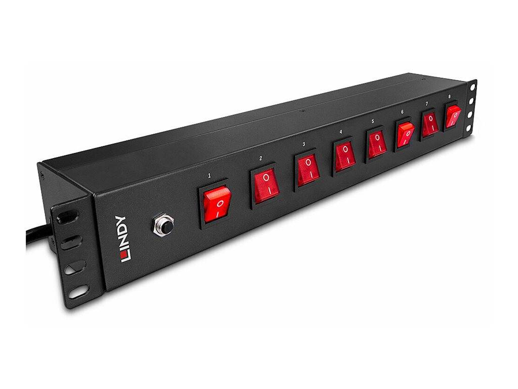 LINDY - Steckdosenleiste (Rack - einbaufähig) - Schuko-Steckdosen, horizontal, mit Schalter - Wechselstrom 250 V - 3500