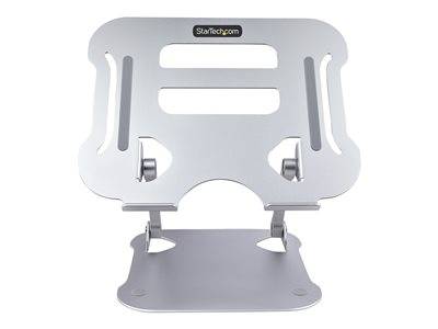 Laptopständer in Silber mit 'StarTech.com' Logo, ausgestattet mit verstellbaren Gelenken und ergonomischem Design zur Erhöhung von Laptops.