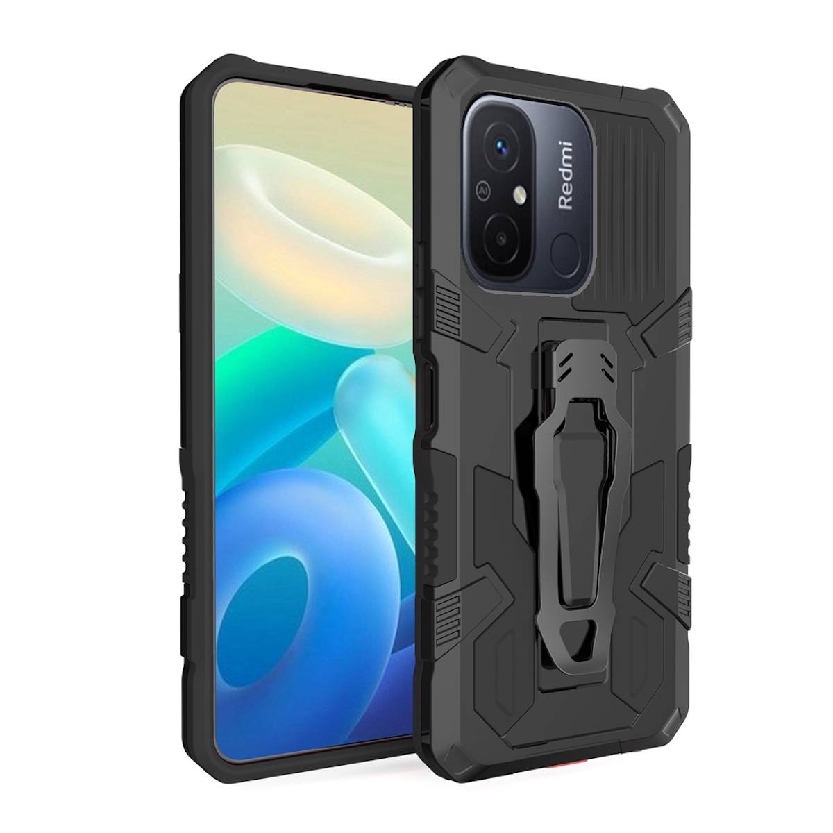 Für Xiaomi Redmi 12C Design Armor Warrior Cover Handy Case Hülle Schwarz