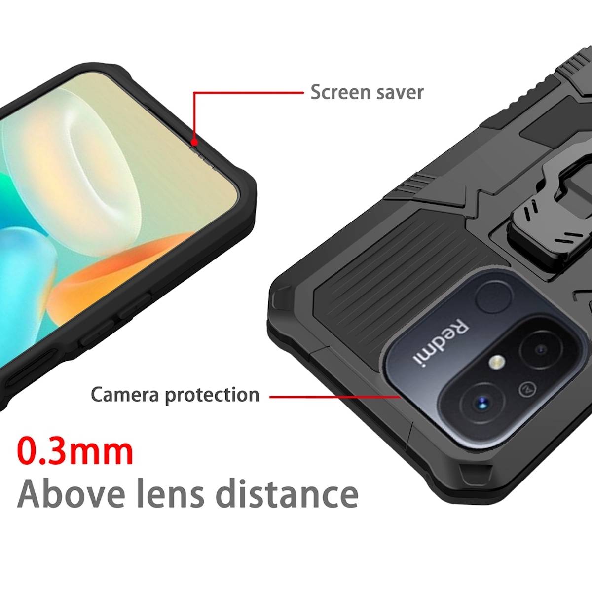 Für Xiaomi Redmi 12C Design Armor Warrior Cover Handy Case Hülle Schwarz