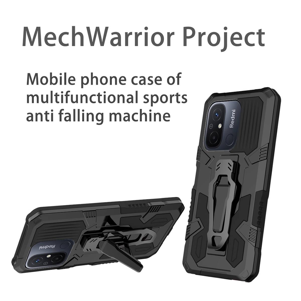 Für Xiaomi Redmi 12C Design Armor Warrior Cover Handy Case Hülle Schwarz