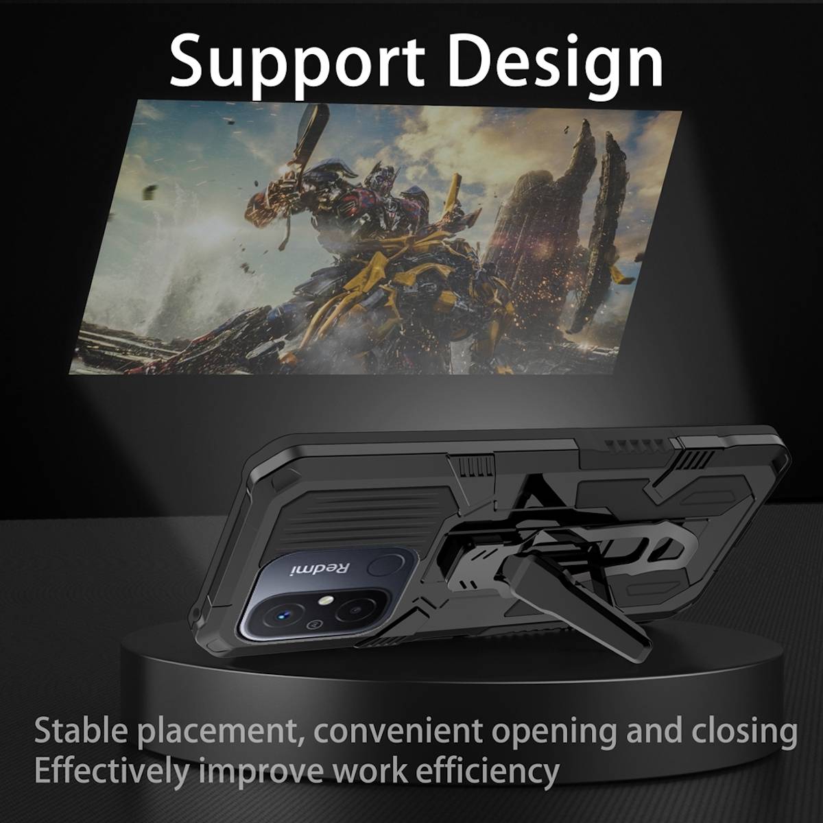 Für Xiaomi Redmi 12C Design Armor Warrior Cover Handy Case Hülle Schwarz
